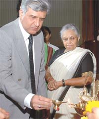 Chief Minister Sheila Dikshit looks on as Delhi Police Commissioner Dr K.K. Paul lights a lamp to inaugurate the 17th Foundation Day of Delhi Police Public School on Wednesday.