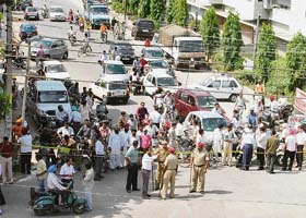 The traffic jam at Kitchlu Nagar where a woman in labour was helped by the policemen on duty in Ludhiana