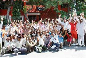 Residents of Ram Darbar protest in front of the police station, Sector-31, Chandigarh