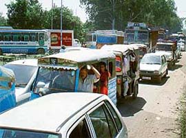 A traffic jam on the Zirakpur-Kalka road caused by the Prime Minister's visit at Sector 4, Panchkula