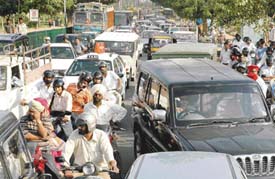 A traffic jam witnessed during the recent visit of the Prime Minister to the city. 