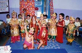 students of Saupins School, Sector 32, Chandigarh, celebrate Dasehra on Friday