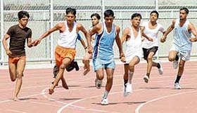 An event in progress during the third National Athletics Championship for the Blind in Ludhiana on Sunday.