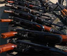 Arms surrendered by 21 militants from different organisations in front of the Army at Baramula district of Jammu and Kashmir on Wednesday.