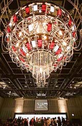 A chandelier, made of 100 Sony Ericsson W43S mobile phones and designed by fashion brand Samantha Thavasa, is displayed in Tokyo