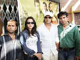 The star cast of Punjabi film Mannat at the release of the film at the Preet Palace theatre in Ludhiana on Friday. 