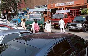Trucks parked at the car bazar in Sector 7, Chandigarh