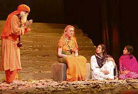 Members of Pakistans Ajoka Theatre group present Dukh Darya on the concluding day of the Sada-e-Aman theatre festival at Tagore Theatre