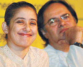 Film actors Manisha Koirala and Farooq Sheikh during a function to celebrate the 1st Anniversary of Swabhiman, a programme on womens empowerment, organized by Smile Foundation at Russian Culture Centre in the Capital on Saturday.