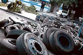 Tyres dumped at CTU depot No. 2 lie in the open
