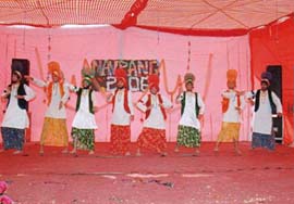 Bhangra being presented at the freshers party at the Ramgarhia Institute of Engineering wand Technology on Friday in Phagwara.