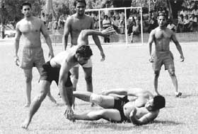 A match of national circle kabbadi between the teams of Pepsu and UP in progress at the football stadium, Sector 17, Chandigarh, on Wednesday. Pepsu beat UP 33-24. 