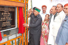 Chief Minister Virbhadra Singh lays the foundation stone for the augmentation of an Irrigation and Public Health scheme in the Balh valley in Mandi 
