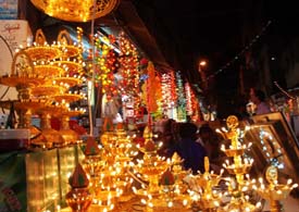 Lights twinkle at a shop in Bijlee Market in Ludhiana, beckoning Divali shoppers
