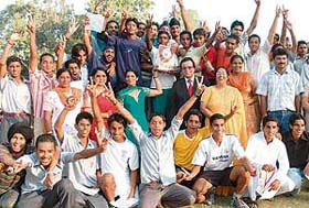 The team of DAV Model School, Sector 15, Chandigarh, that won the overall trophy in the All-India Mahatma Hansraj Aryan Zonal Tournament