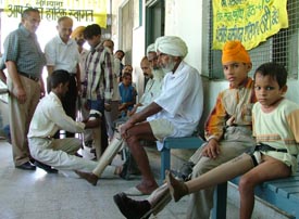 Artificial limbs and calipers being provided to physically challenged persons at a camp organised by the Bharat Vikas Parishad Charitable Trust in Ludhiana