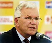 International Cricket Council President Malcolm Speed addresses a press conference at the Sawai Man Singh Stadium in Jaipur on Monday.