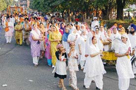 Reciting slokas from Gurbani, this group formed a part of a colourful procession taken out in Chandigarh on Wednesday to mark the Gurgadi Nishan Divas of Guru Granth Sahib