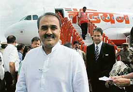Civil Aviation Minister Praful Patel after receiving a new 122-seater Airbus A-319 at Indira Gandhi International airport in New Delhi on Thursday