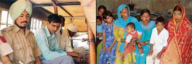The bridegroom an accused in the child marriage, being taken to the police station; the bride and her relatives in the Lalru police station on Thursday