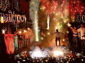 Residents celebrate Divali in Chandigarh on Saturday