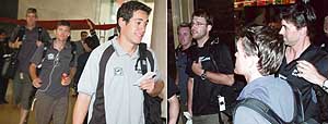 Members of the New Zealand cricket team arrive at a hotel in Chandigarh on Sunday