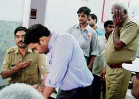 PCR van driver Suresh Kumar and ASI Lipti Singh being medically examined at the General Hospital, Sector 6, Panchkula, on Sunday