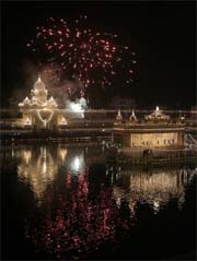 A view of the illuminated Golden Temple on Divali in Amritsar.