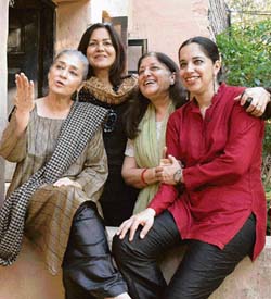 Neelam Man Singh Chowdhry (left) with actors Gick Grewal, Pamela Singh and Ramanjit Kaur from her play Naga-mandala in Chandigarh on Monday. 