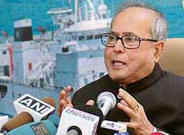 Defence Minister Pranab Mukherjee addresses a press conference after the Coastguard Commanders' Conference in New Delhi on Monday.