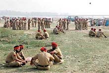 A large number of policemen deployed at the Kathlore bridge that the Punjab Chief Minister, Capt Amarinder Singh, will inaugurate on Tuesday.