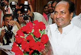 Newly appointed Defence Minister A.K. Antony arrives at his new office to take charge at the Ministry of Defence in New Delhi on Wednesday.