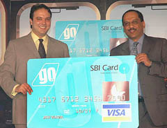 GoAir Managing Director Jeh Wadia (left) and SBI Cards CEO Roopam Asthana at the launch of GoAir-SBI and Visa co-branded credit cards in Mumbai