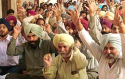 Members of the Revenue Patwar Union stage a protest in Jalandhar