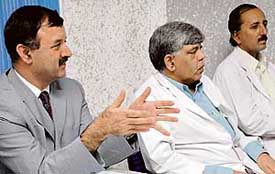 Dr M.R. Dogra of the Ophthalmology Department, PGI, makes a point while addressing mediapersons in the PGIMER, Chandigarh, on Friday. Dr Amod Gupta, head of the Ophthalmology Department, and Dr Jagat Ram of the PGI are also seen in the picture