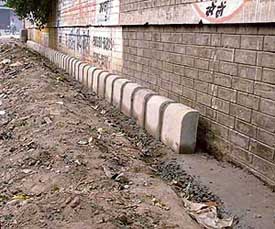 Tiles being used to support the wall of the Civil Hospital in Ludhiana on Friday. 