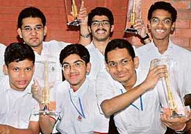 Students from Loyola School, Thiruvananthapuram, who won the First National Space Olympiad in a jubilant mood in Chandigarh