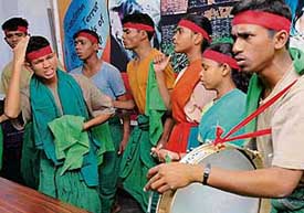 Tribals of the Adivasi Kala Manch, Chhattisgarh performing to bring to light their fight against ‘salwa judum’ in Chandigarh on Saturday