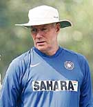 Coach Greg Chappell during a training session at the Punjab Cricket Association Stadium in Mohali on Saturday.