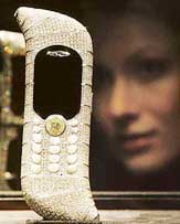 A GoldVish mobile phone covered with diamonds at the Millionaire Fair in Moscow on Saturday.