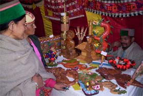 Wooden craft items at display in the tribal festival of Kinnaur