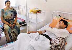 Rajesh Kumar Garg, who was stabbed at Sukhna Lake on Tuesday morning, undergoes treatment at the