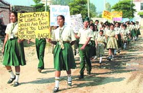 Students of DIPS, Karol Bagh, held a rally to spread awareness on saving power in Jalandhar