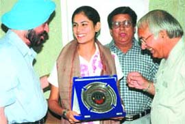 First runner-up of Ms Punjaban Contest and student of Lyallpur Khalsa College, Ms Inderpreet Kaur, being felicitated by the management and staff of the college in Jalandhar