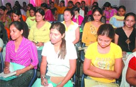 Students of the PCM SD College for Women attend a seminar on changing food patterns in Jalandhar