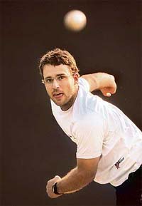 New Zealands Daniel Vettori bowls during a training session in Mohali
