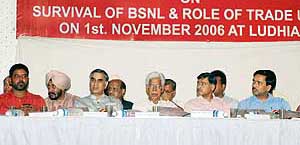 Mr V.A.N. Namboodiri, all-India general secretary of the BSNL Employees Union, speaks at a seminar in Ludhiana on Wednesday.