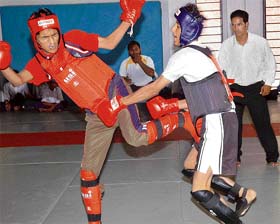 The wushu event in progress at the inter-school competition held at the sports complex, Sector 42, Chandigarh