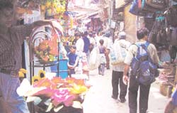 People thronging a street in Sadar Bazar