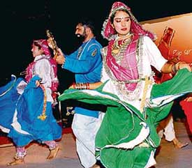 Artistes perform a Haryanvi dance during Plaza Carnival in Sector 17 on Saturday.